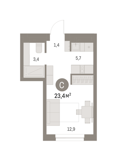 Продажа квартиры-студии 23,4 м², 4/8 этаж