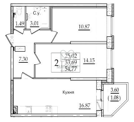 Продажа 3-комнатной квартиры 55 м², 2/23 этаж