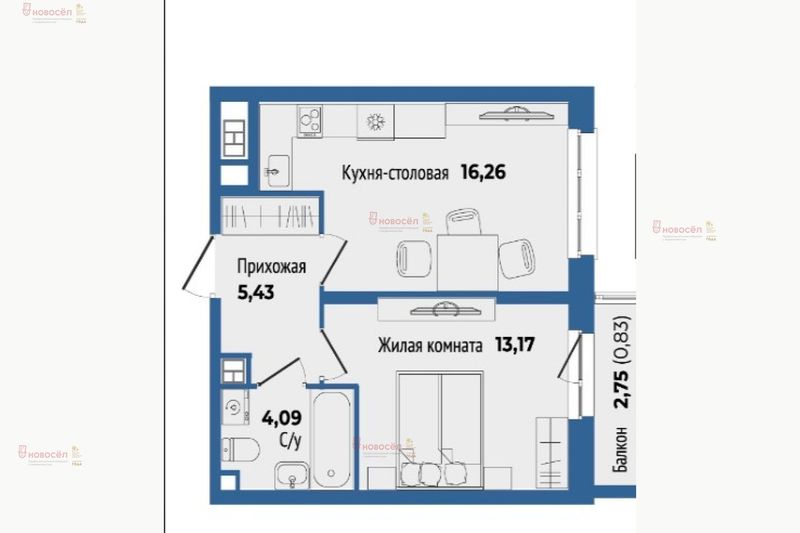 Продажа 1-комнатной квартиры 40 м², 4/16 этаж