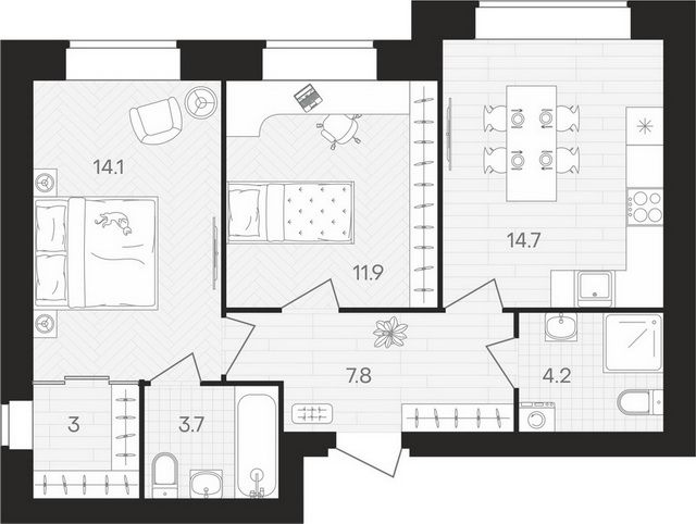 Продажа 2-комнатной квартиры 59,4 м², 3/10 этаж