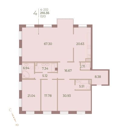 Продажа 4-комнатной квартиры 210,4 м², 3/7 этаж