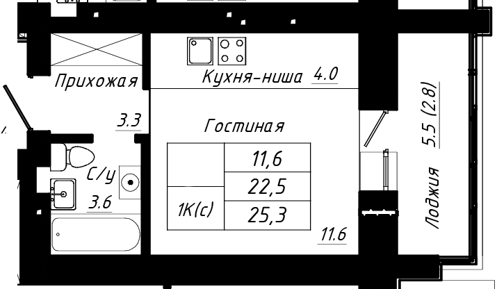 Продажа 1-комнатной квартиры 25,3 м², 10/10 этаж