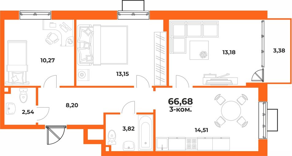 Продажа 3-комнатной квартиры 66,7 м², 4/10 этаж