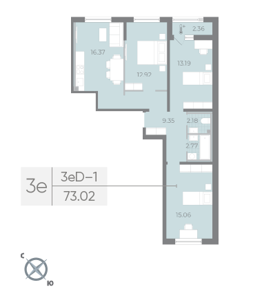 Продажа 3-комнатной квартиры 73 м², 2/17 этаж