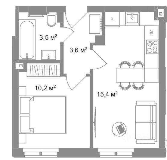 Продажа 1-комнатной квартиры 32,7 м², 2/8 этаж