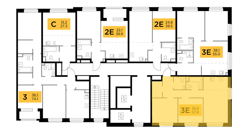 Продажа 3-комнатной квартиры 57,8 м², 3/20 этаж