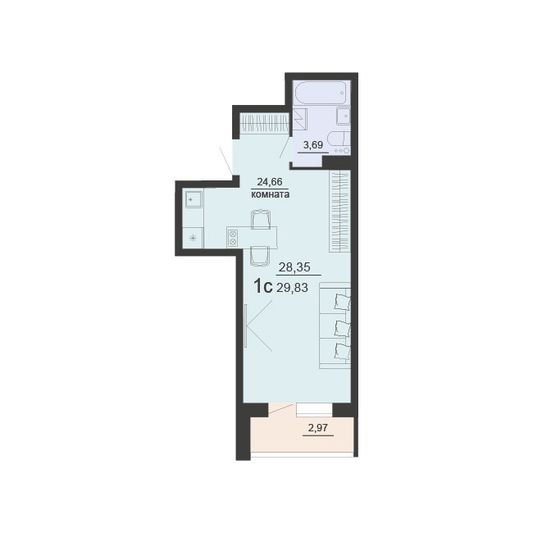 Продажа 1-комнатной квартиры 29,8 м², 15/20 этаж