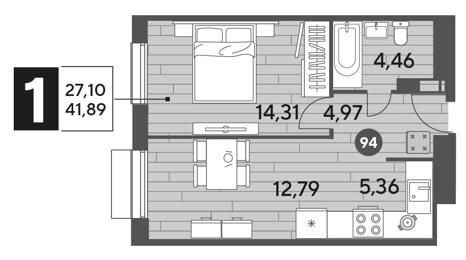 Продажа 1-комнатной квартиры 41,9 м², 9/9 этаж