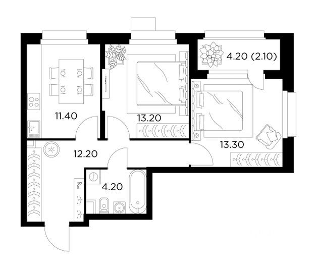 Продажа 2-комнатной квартиры 56,5 м², 4/17 этаж