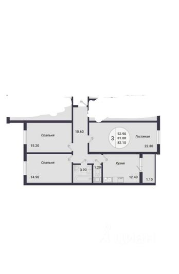 Продажа 3-комнатной квартиры 83 м², 5/14 этаж