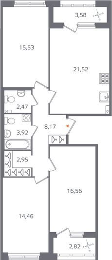 Продажа 3-комнатной квартиры 88,8 м², 3/16 этаж