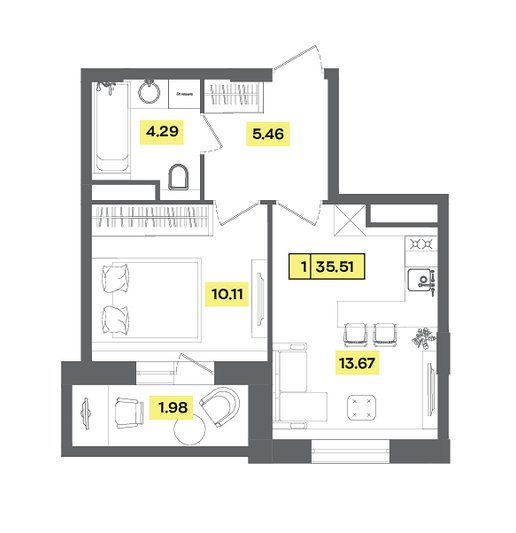 Продажа 2-комнатной квартиры 35,5 м², 4 этаж