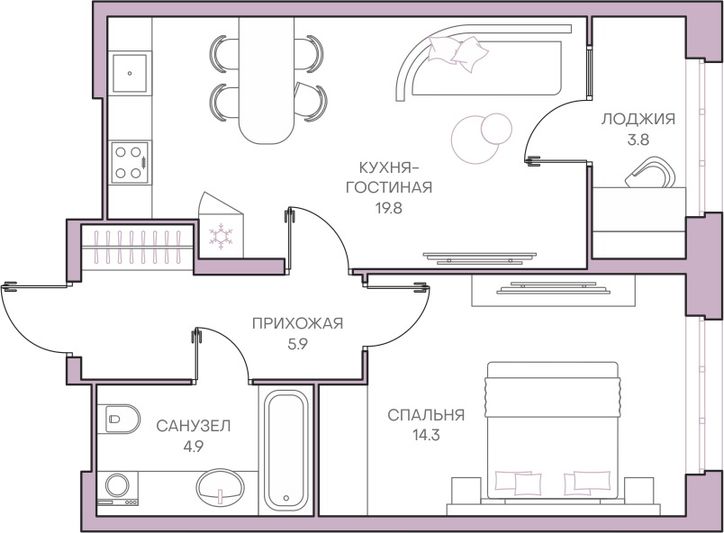 Продажа 1-комнатной квартиры 48,7 м², 9/18 этаж