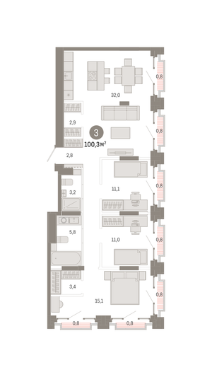 Продажа 3-комнатной квартиры 100,3 м², 31/31 этаж