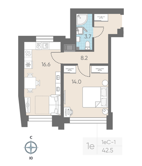 Продажа 1-комнатной квартиры 42,5 м², 5/11 этаж