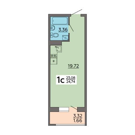 Продажа 1-комнатной квартиры 24,7 м², 10/18 этаж