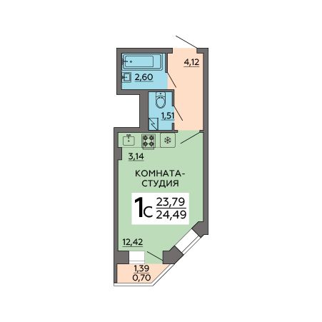 Продажа 1-комнатной квартиры 24,5 м², 17/20 этаж