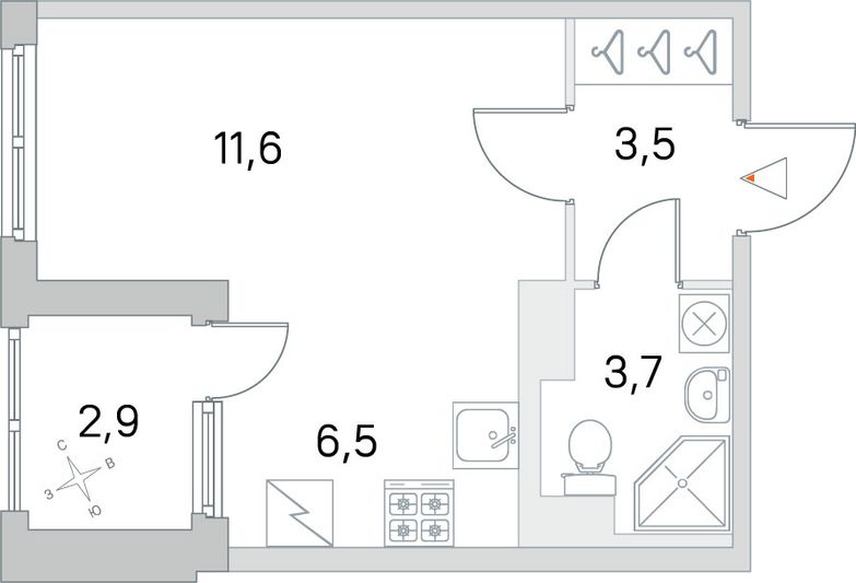 Продажа квартиры-студии 26,8 м², 3/5 этаж