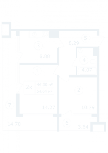 Продажа 2-комнатной квартиры 64,6 м², 3/12 этаж