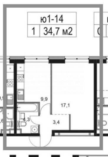 Продажа 1-комнатной квартиры 34,7 м², 3/33 этаж