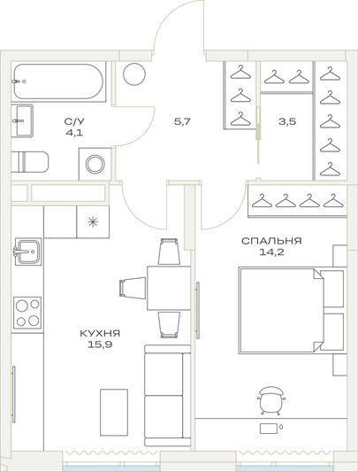 Продажа 1-комнатной квартиры 43,5 м², 16/23 этаж