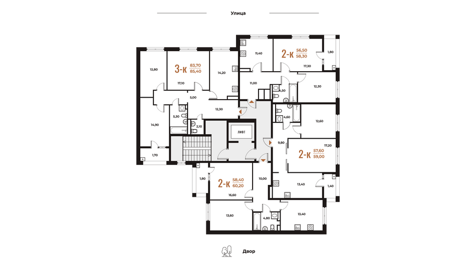 Продажа 2-комнатной квартиры 58,3 м², 4 этаж