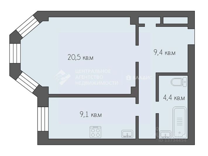 Продажа 1-комнатной квартиры 43,8 м², 2/3 этаж