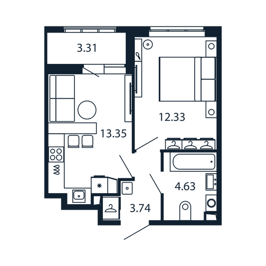 Продажа 1-комнатной квартиры 33,8 м², 2/13 этаж
