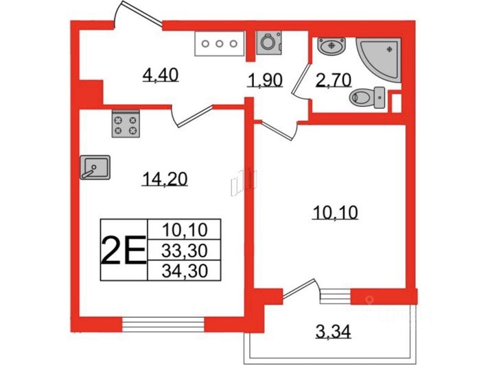 Продажа 1-комнатной квартиры 34,3 м², 18/18 этаж