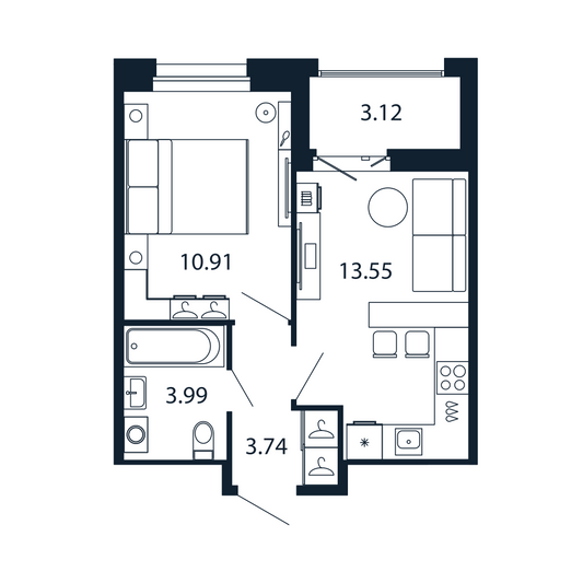 Продажа 1-комнатной квартиры 33,8 м², 11/12 этаж