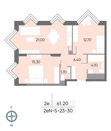 Продажа 2-комнатной квартиры 61,2 м², 29/30 этаж