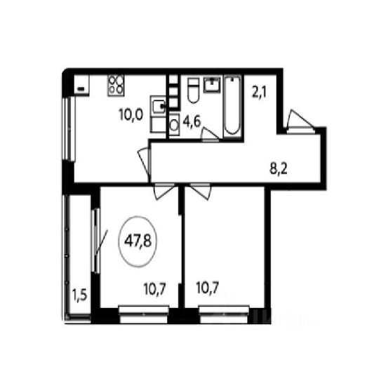 Продажа 2-комнатной квартиры 47,8 м², 4/17 этаж