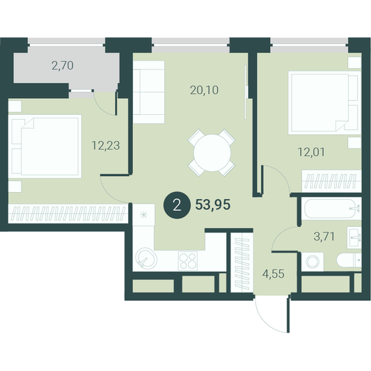 Продажа 2-комнатной квартиры 54 м², 8/14 этаж