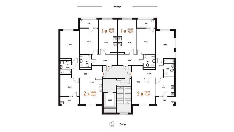 Продажа 1-комнатной квартиры 47,1 м², 7 этаж