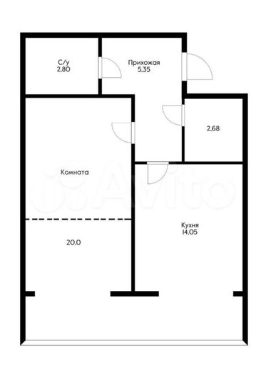 Продажа 1-комнатной квартиры 45 м², 3/7 этаж