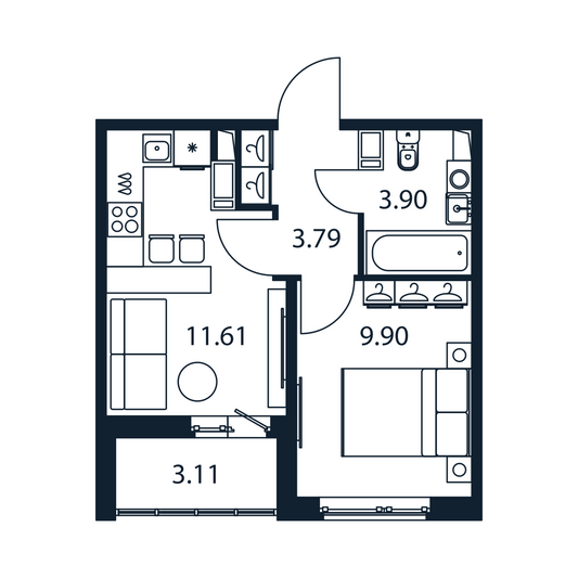 Продажа 1-комнатной квартиры 30,8 м², 11/12 этаж