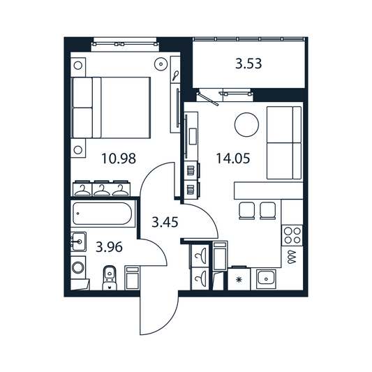 Продажа 1-комнатной квартиры 34,2 м², 3/12 этаж