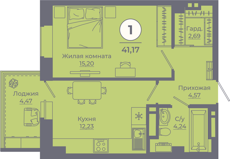 Продажа 1-комнатной квартиры 40,9 м², 16/24 этаж