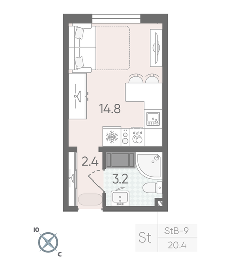 Продажа квартиры-студии 20,4 м², 9/22 этаж