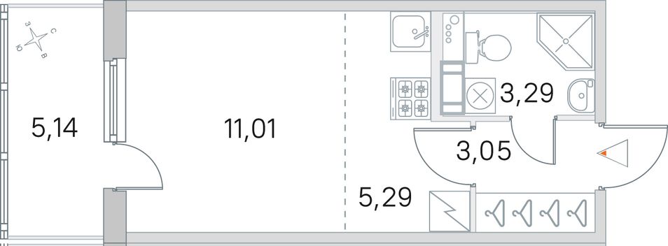 Продажа квартиры-студии 24,2 м², 2/5 этаж