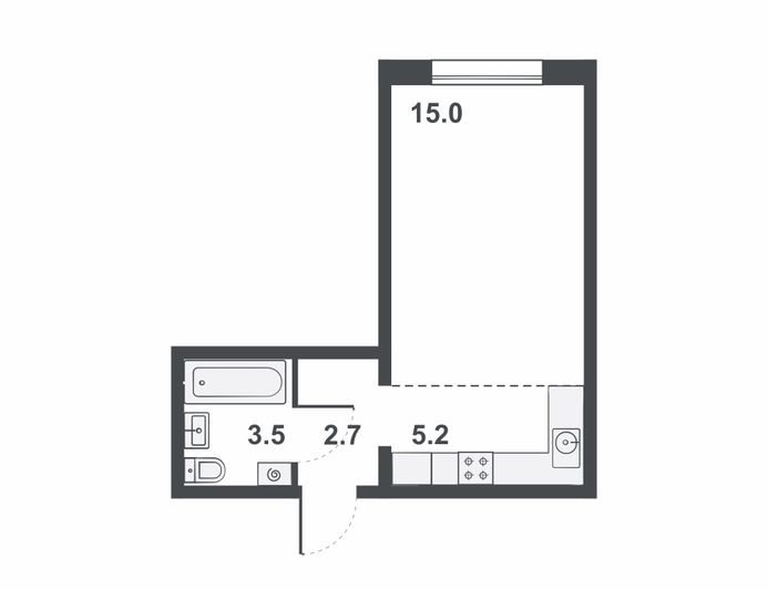 Продажа квартиры-студии 26,4 м², 7/14 этаж