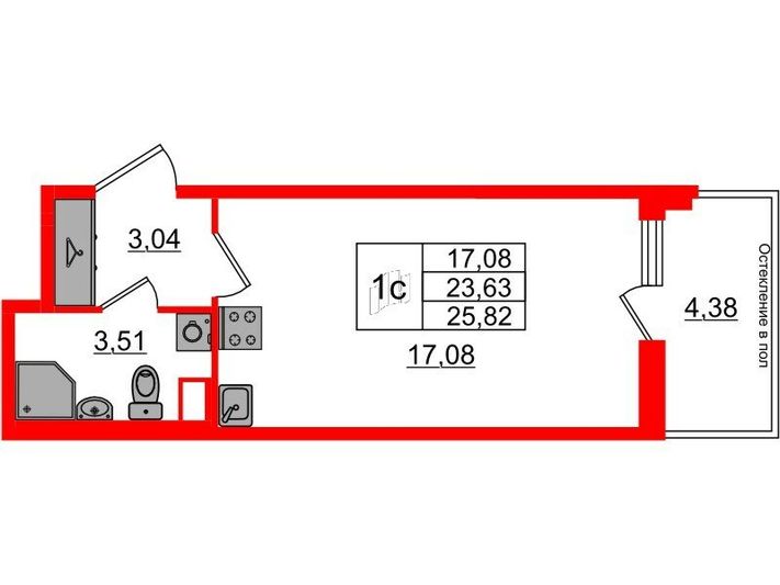 Продажа квартиры-студии 23,6 м², 1/12 этаж