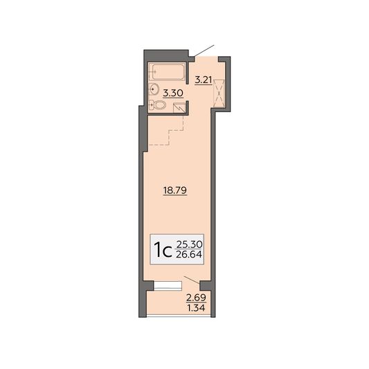 Продажа 1-комнатной квартиры 26,6 м², 18/19 этаж