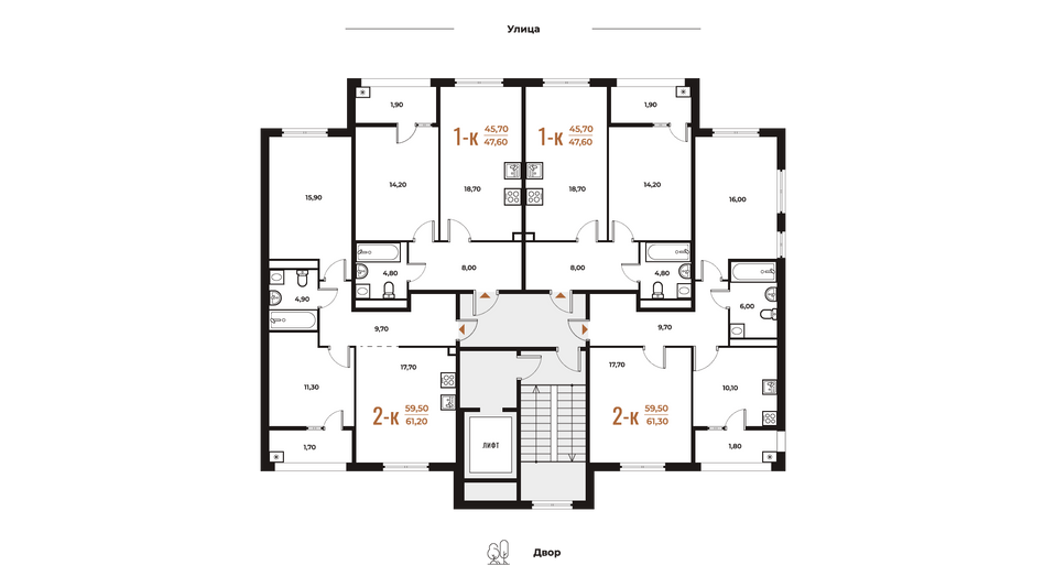 Продажа 1-комнатной квартиры 47,6 м², 2 этаж