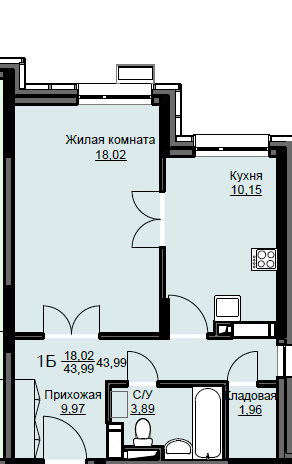 Продажа 1-комнатной квартиры 44 м², 1/17 этаж