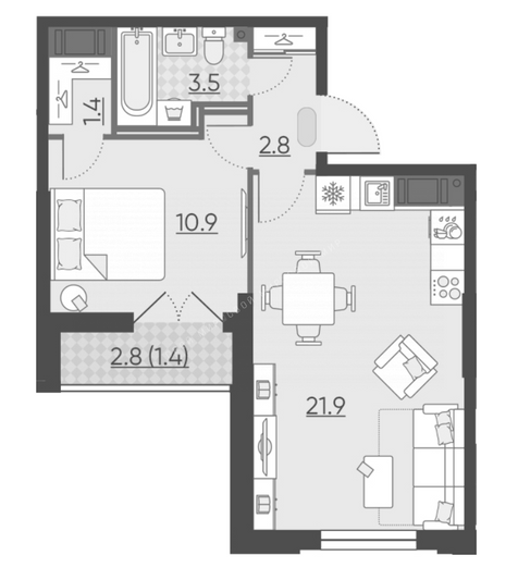 Продажа 1-комнатной квартиры 41,8 м², 6/18 этаж