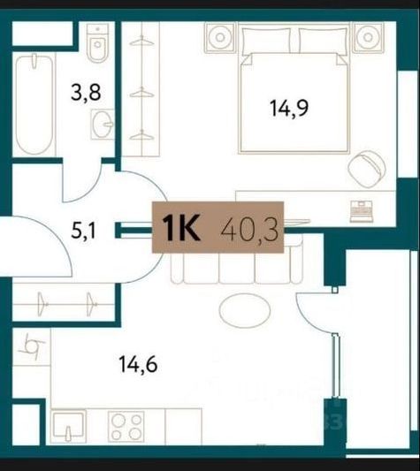 Продажа 1-комнатной квартиры 41 м², 6/15 этаж
