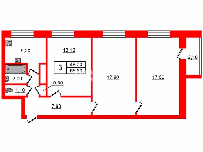 Продажа 3-комнатной квартиры 65,8 м², 1/9 этаж