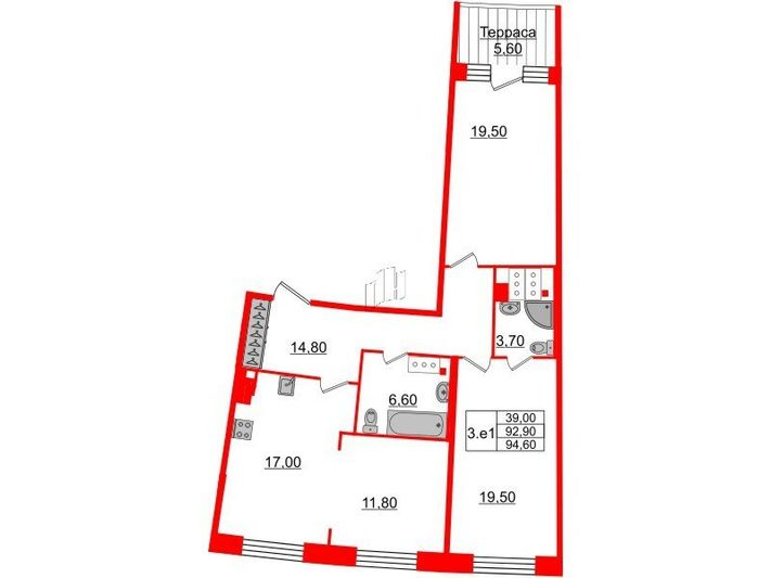 Продажа 2-комнатной квартиры 92,9 м², 7/8 этаж