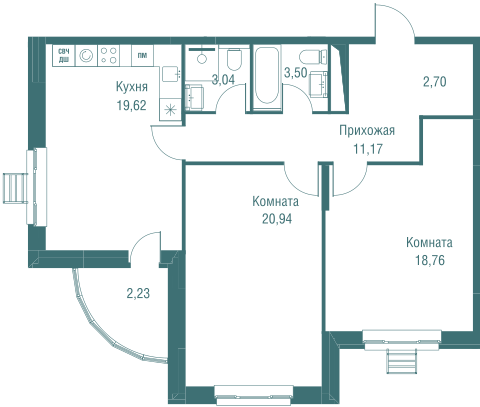 Продажа 2-комнатной квартиры 82 м², 2/16 этаж